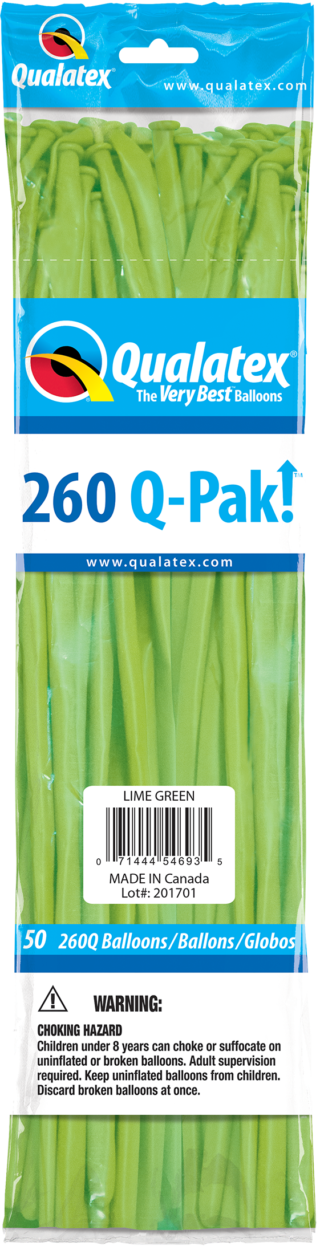 QUALATEX  260 Q-PAK LIME GREEN      50CT - PLAIN LATEX - 54693