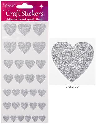 Eleganza Craft Stickers Glitter Hearts Assortment Silver No.24