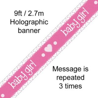 9ft Banner It’s a Girl Pastel Heart Holographic Dot