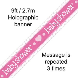 9ft Banner Baby Shower Pink Holographic Dot