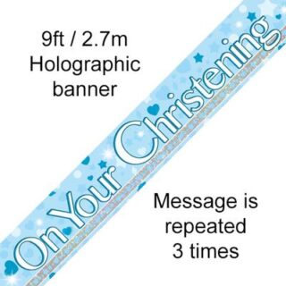 9ft Banner Christening Blue Holographic Dot