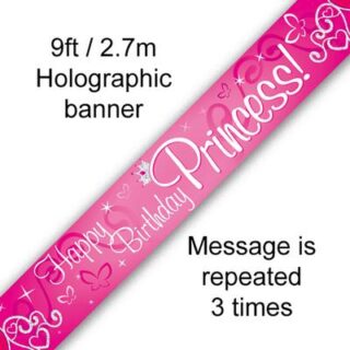 9ft Banner Happy Birthday Princess Holographic
