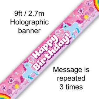 9ft Banner Unicorn Rainbow Birthday Holographic
