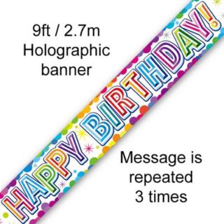9ft Banner Colourful Confetti Birthday Metallic