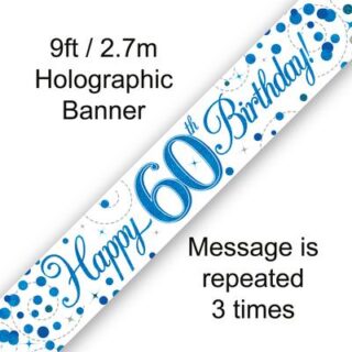 9ft Banner 60th Sparkling Fizz Birthday Blue Holographic