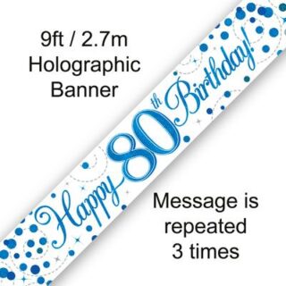 9ft Banner 80th Sparkling Fizz Birthday Blue Holographic