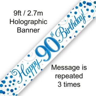 9ft Banner 90th Sparkling Fizz Birthday Blue Holographic