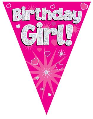 Party Bunting Birthday Girl Pink 11 flags 3.9m