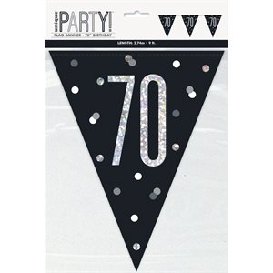 1 9ft Glitz Black & Silver Prismatic Plastic Flag Banner 70