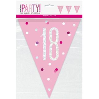 Birthday Pink Glitz Number 18 Flag Banner, 9 ft