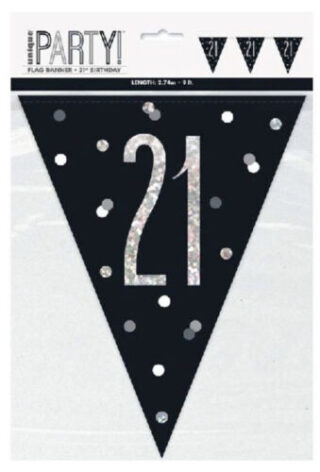Birthday Black Glitz Number 21 Flag Banner, 9 ft