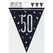 1 9ft Glitz Black & Silver Prismatic Plastic Flag Banner 50