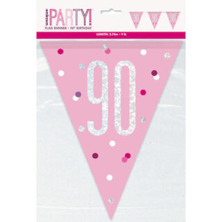 1 9ft Glitz Pink & Silver Prismatic Plastic Flag Banner 90