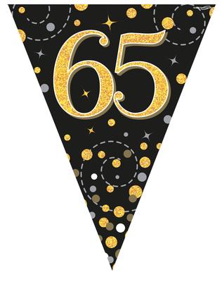 Party Bunting Sparkling Fizz 65 Black & Gold Holographic 11 flags 3.9m