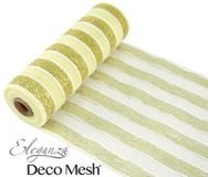 Deco Mesh Metallic Gold & Ivory Stripe 25cm x 9.1m Pattern No.266
