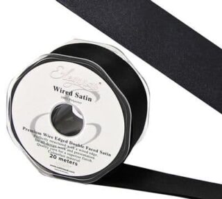Eleganza Wired Edge Premium Double Faced Satin 25mm x 20m Black No.20