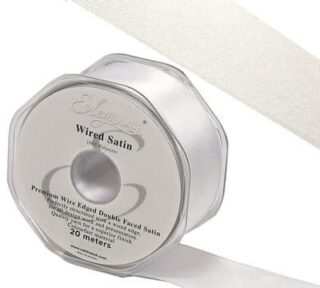 Eleganza Wired Edge Premium Double Faced Satin 25mm x 20m White No.01
