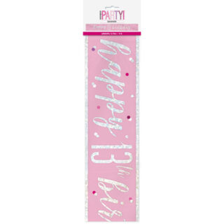 Birthday Pink Glitz Number 13 Prism Banner, 9 ft