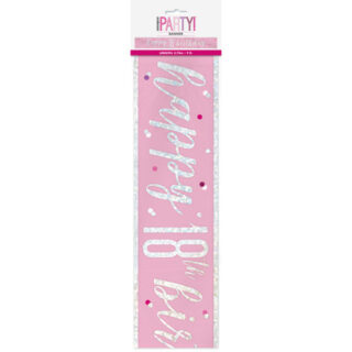 Birthday Pink Glitz Number 18 Prism Banner, 9 ft
