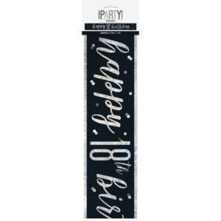 Birthday Black Glitz Number 18 Prism Banner, 9 ft