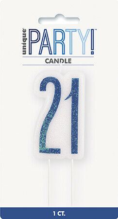 Birthday Blue Glitz Number 21 Numeral Candle
