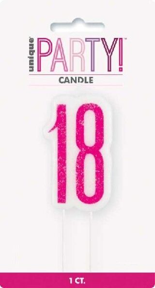 Birthday Pink Glitz Number 18 Numeral Candle
