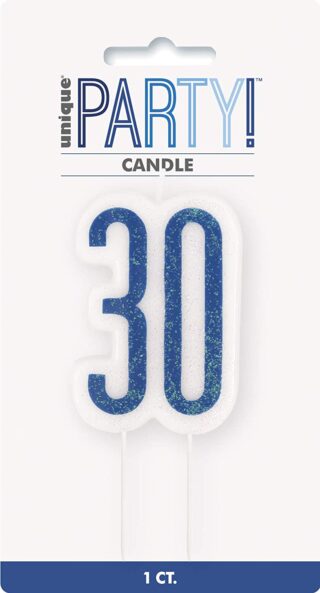 Glitz Blue Numeral Birthday Candle 30