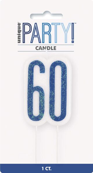 Glitz Blue Numeral Birthday Candle 60