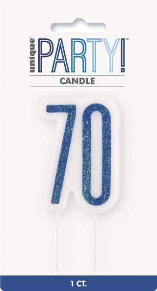 Glitz Blue Numeral Birthday Candle 70