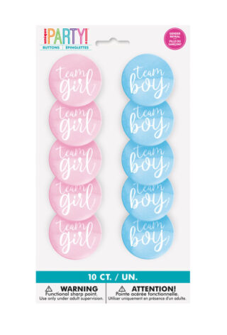 Team Boy or Girl Gender Reveal Buttons, 10ct