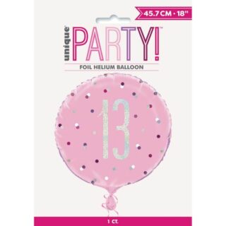 Birthday Pink Glitz Number 13 Round Foil Balloon 18