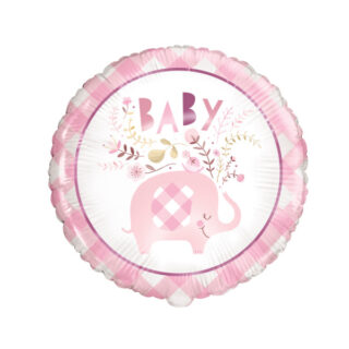 Pink Floral Elephant Round Foil Balloon 18