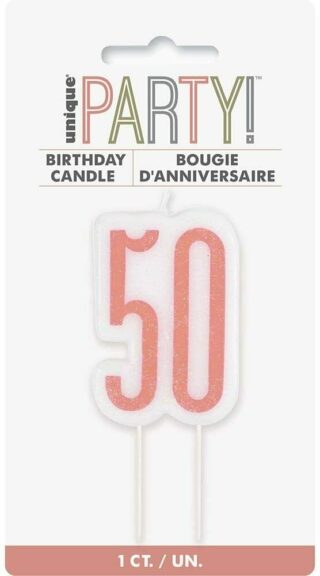 Glitz Rose Gold Numeral Birthday Candle 50