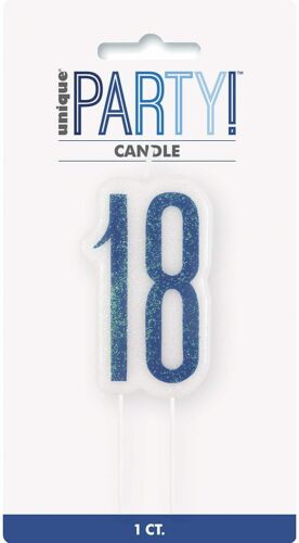 Birthday Blue Glitz Number 18 Numeral Candle
