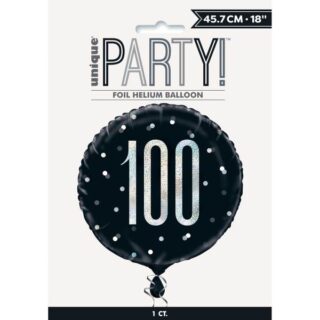 Birthday Black Glitz Number 100 Round Foil Balloon 18