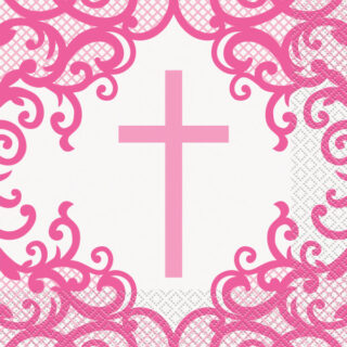 Fancy Pink Cross Luncheon Napkins, 16ct