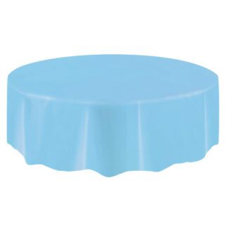 Powder Blue Solid Round Plastic Table Cover, 84