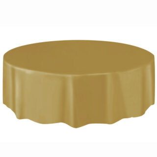 Gold Solid Round Plastic Table Cover, 84