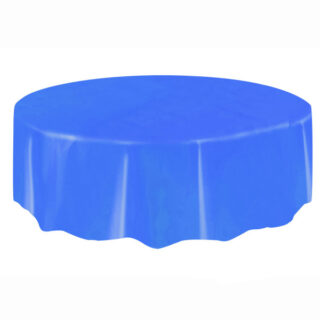 Royal Blue Solid Round Plastic Table Cover, 84