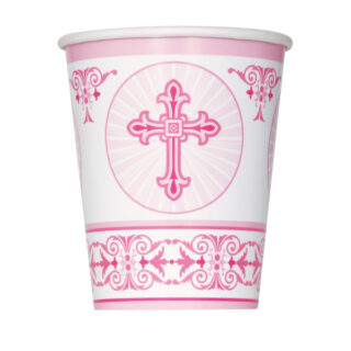 Pink Radiant Cross 9oz Paper Cups, 8ct