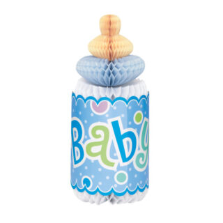Blue Dots Baby Shower Bottle Shaped Honeycomb Decoration, 12