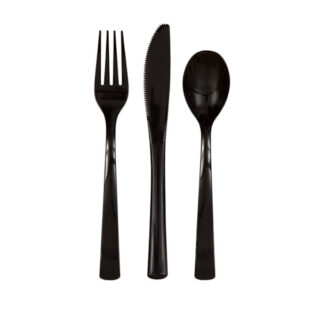 Midnight Black Solid Assorted Plastic Cutlery, 18ct