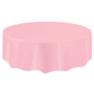 Lovely Pink Solid Round Plastic Table Cover, 84