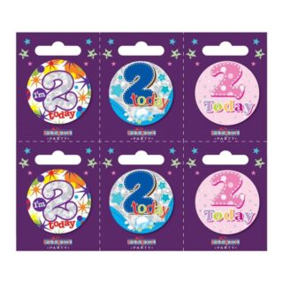 Age 2 Small Badges (6 assorted per perforated card) (5.5cm)