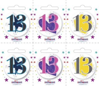 Age 13 Small Badges (6 assorted per perforated card) (5.5cm)