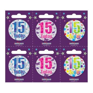 Age 15 Small Badges (6 assorted per perforated card) (5.5cm)