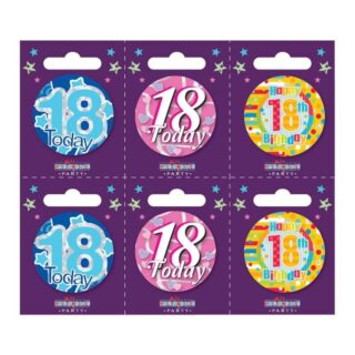 Age 18 Small Badges (6 assorted per perforated card) (5.5cm)
