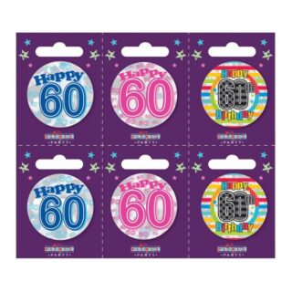 Age 60 Small Badges (6 assorted per perforated card) (5.5cm)