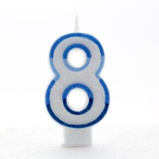 8 Blue Coloured Number Candle Pack of 6