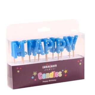 Happy Birthday Pick Candle- Blues -  Pack of 6
